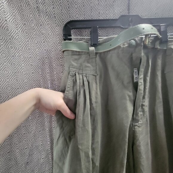 Cherokee Vintage HighWaisted Navy Green Pleated Trousers With Belt Size 14 - Picture 11 of 13